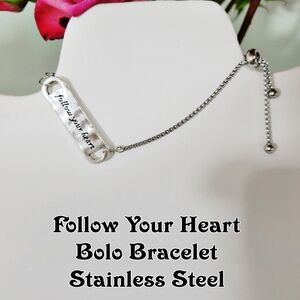 FOLLOW YOUR HEART BOLO BRACELET. stainless steel handmade.